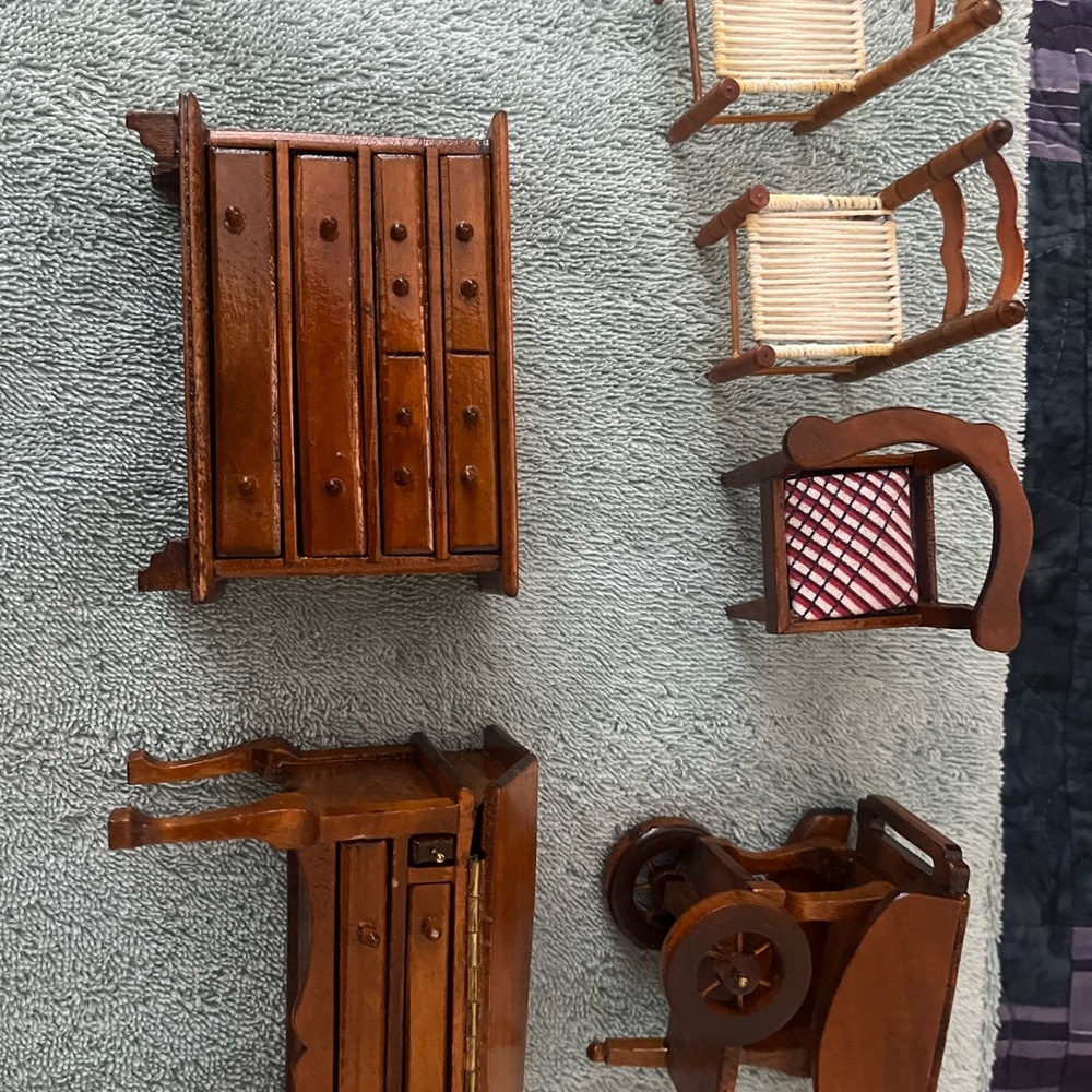 Vintage Miniature Wooden Doll House Furniture Set